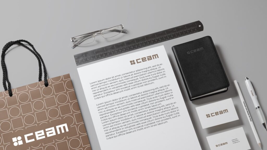 Gadget coordinati realizzati per la brand Identity del brand italiano CEAM
